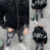 Geaca barbati din blana eco cu doua fete si aplicatie Respect pe spate-negru cod 3225