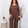 Compleu maxi din tricotaj finut cu tunica in clos-ciocolata cod 10049-3