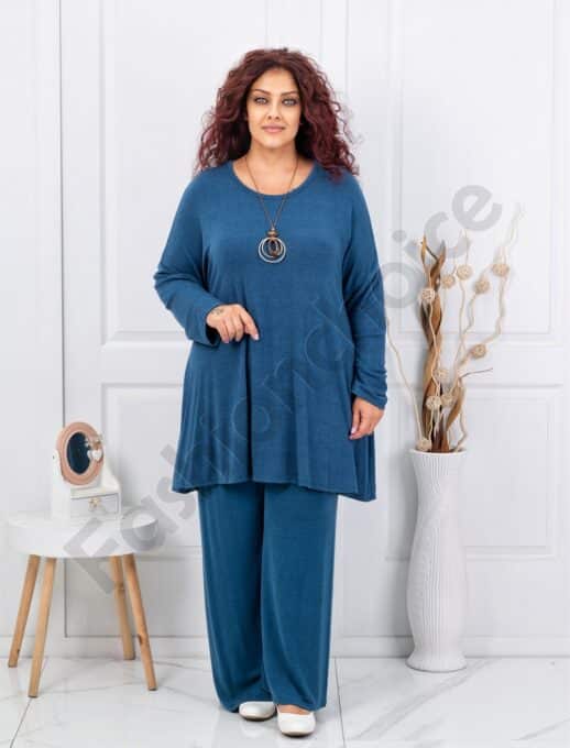 Compleu maxi din tricotaj finut cu tunica in clos-petrol cod 10049-4