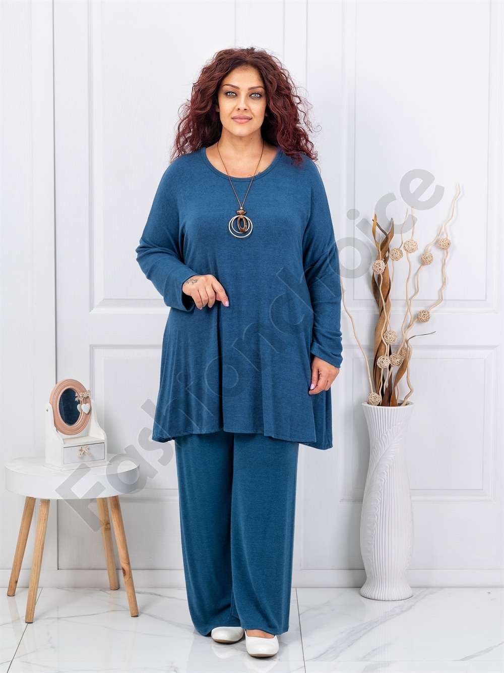Compleu maxi din tricotaj finut cu tunica in clos-petrol cod 10049-4