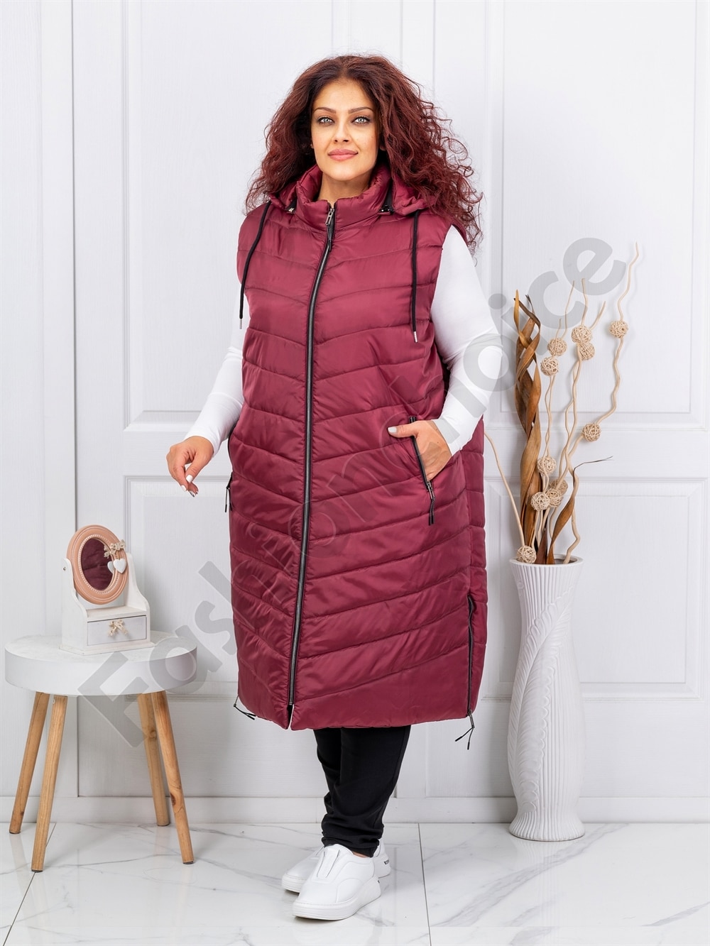 Vesta lunga super maxi cu gluga-bordo cod 24048-1