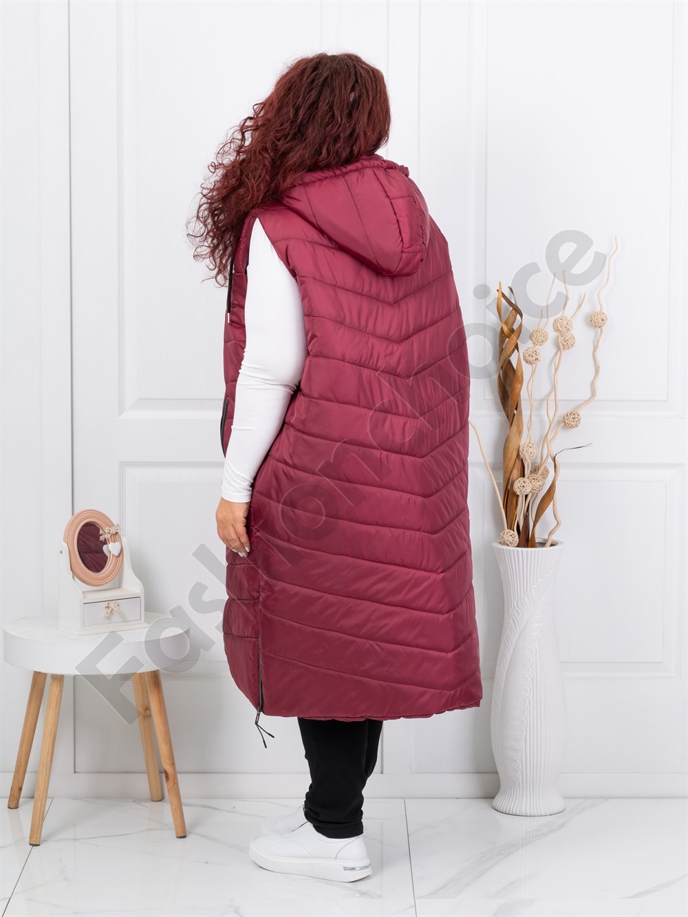 Vesta lunga super maxi cu gluga-bordo cod 24048-1