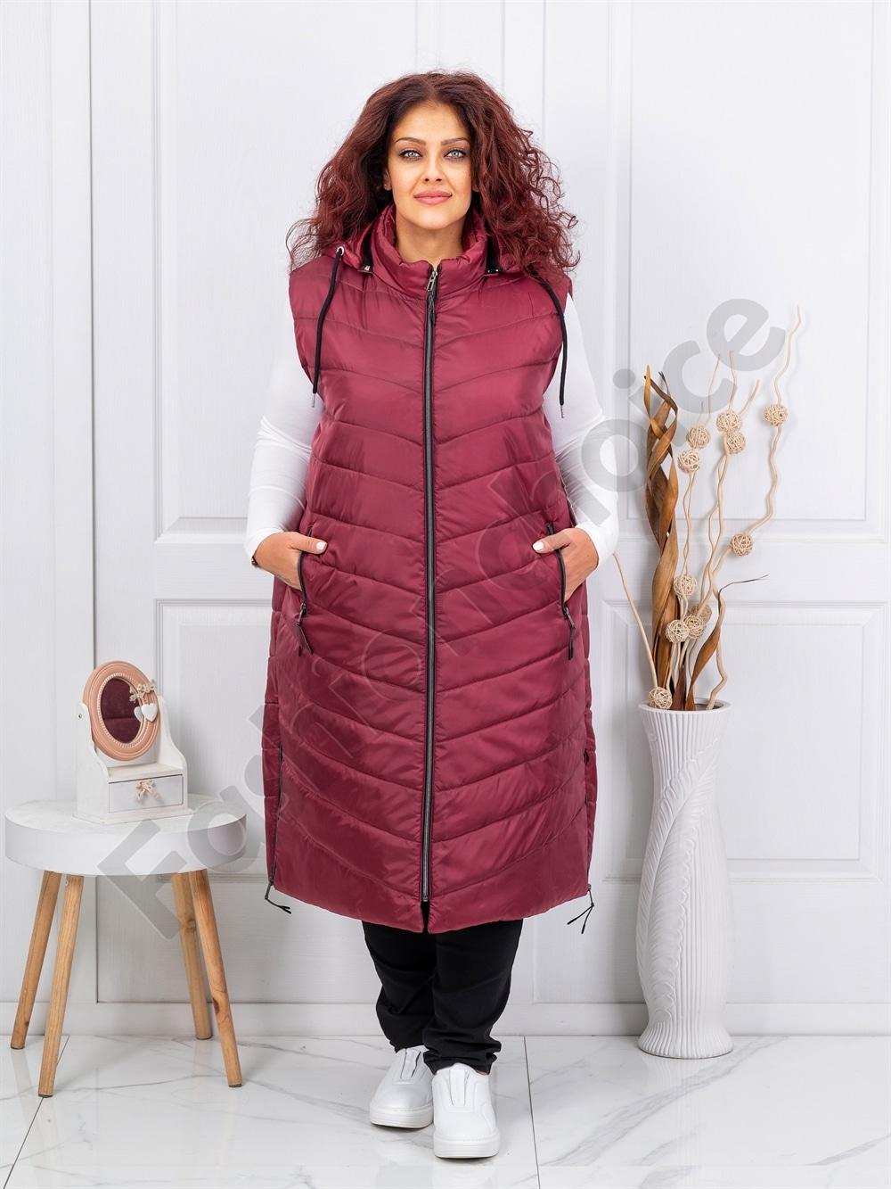 Vesta lunga super maxi cu gluga-bordo cod 24048-1