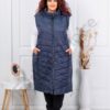 Vesta lunga super maxi cu gluga-albastru inchis cod 24048-2
