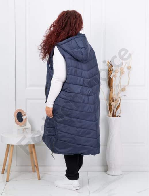 Vesta lunga super maxi cu gluga-albastru inchis cod 24048-2