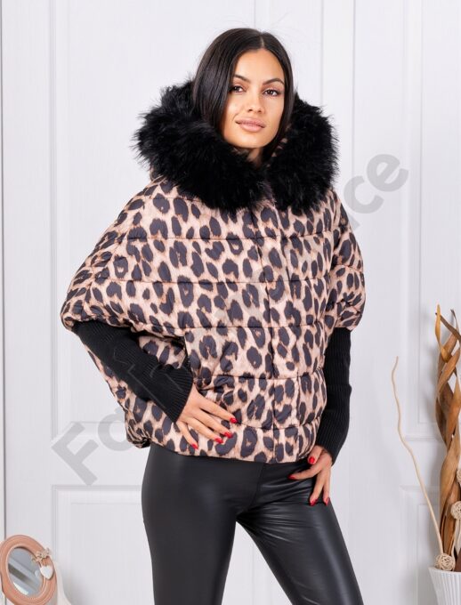 Geaca de dama Oversize pentru iarna cu imprimeu leopard cod 0212