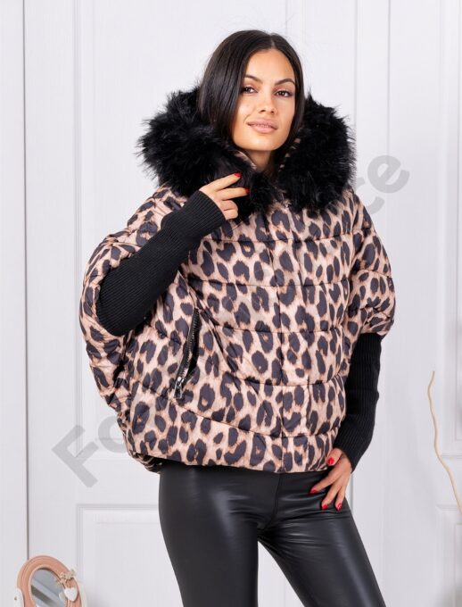 Geaca de dama Oversize pentru iarna cu imprimeu leopard cod 0212