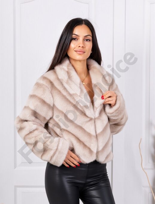 Palton de dama din blana eco cu croi modern-capucino cod XY534-2
