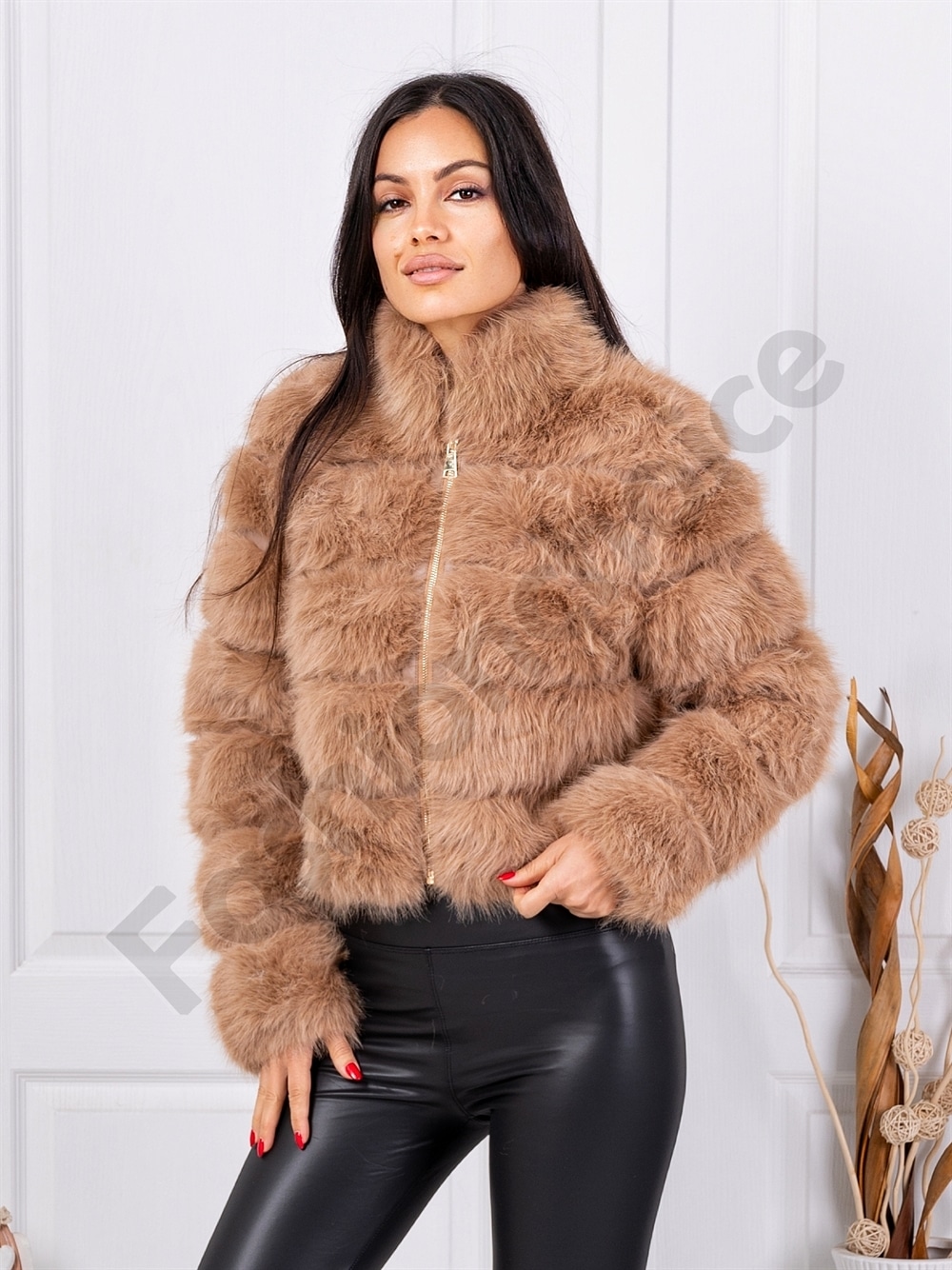 Palton elegant de dama din blana eco-camel cod XY331-3