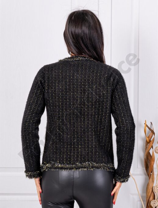 Cardigan de dama cu lame si nasturi din perle-negru cod 6832