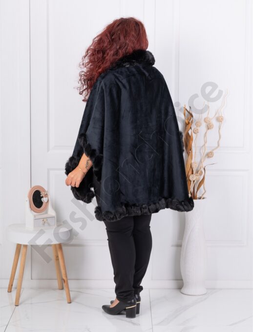 Poncho maxi cu blana eco si design asimetric-negru cod ZH06