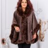 Poncho maxi cu blana eco si design asimetric-ciocolata cod ZH06-2