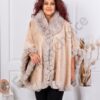 Poncho maxi cu blana eco si design asimetric-capucino cod ZH06-1