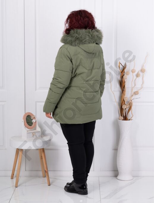 Geaca maxi pentru iarna cu blana eco-verde pastel cod 8062-1