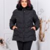 Geaca maxi pentru iarna cu blana eco-negru cod 8062