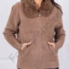 Cardigan de dama cu fermoar si guler din blana eco-moca cod 2230-3
