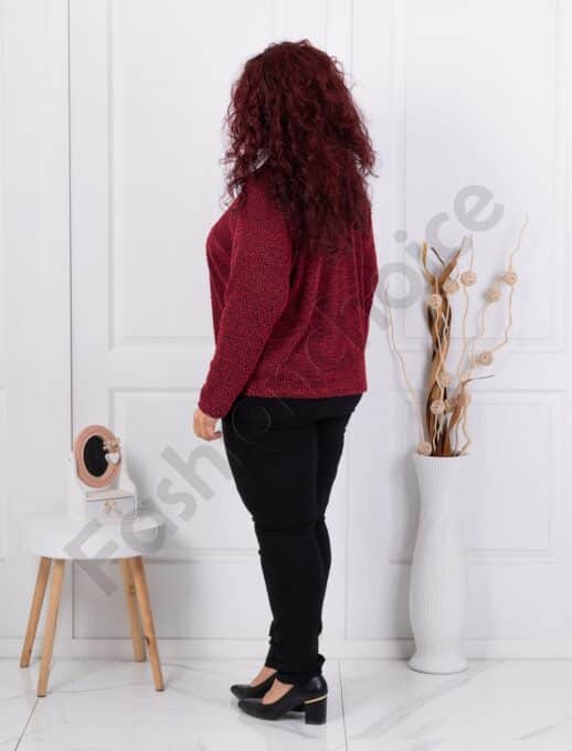 Bluza maxi din bucle cu guler elegant-rosu cod 25361-3