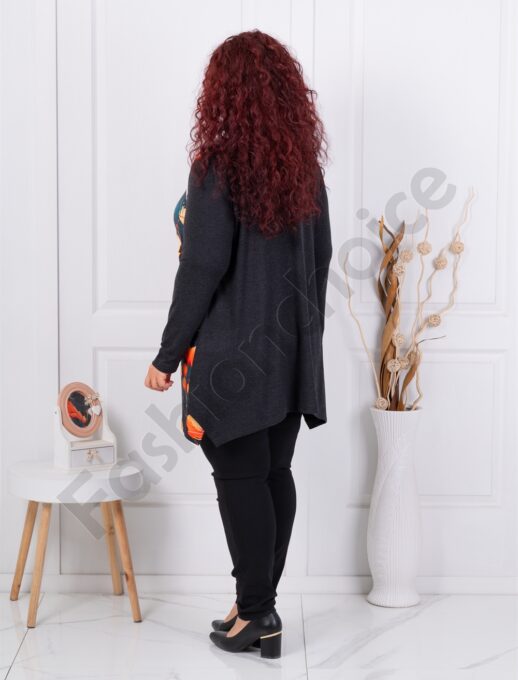 Tunica maxi in clos cu angora si elastan-flori de foc cod 25126-1