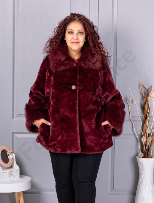 Palton maxi din blana eco cu guler cochet-bordo cod 230129-2