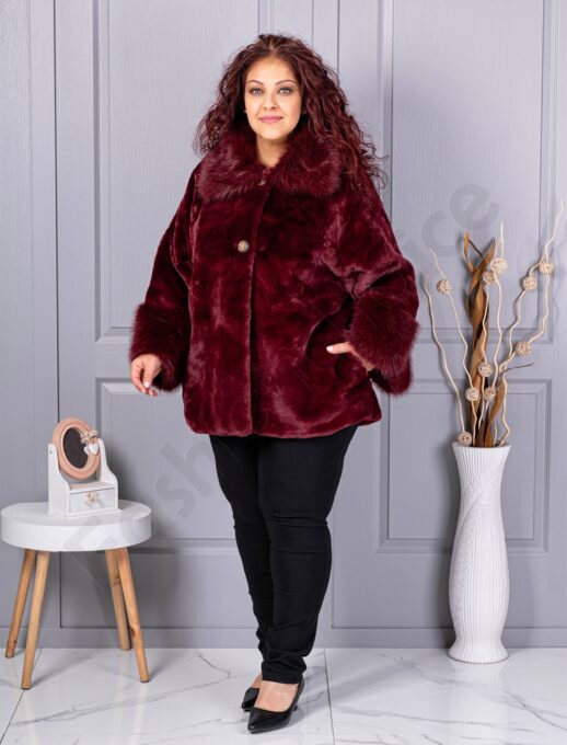 Palton maxi din blana eco cu guler cochet-bordo cod 230129-2