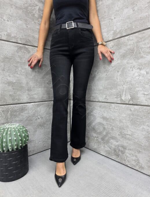 Blugi de dama clasic cu curea in talie-negru cod 92274