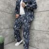 Compleu pentru barbati din denim Baggy Style cu efect zgariat-albastru inchis cod 2878-1