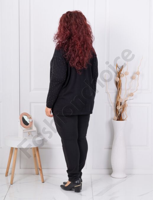 Tunica maxi din tricotaj finut cu decortie din pietricele-negru cod 8353