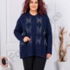 Bluza maxi tricotata cu accente in relief si pietricele-albastru inchis cod 85708-1