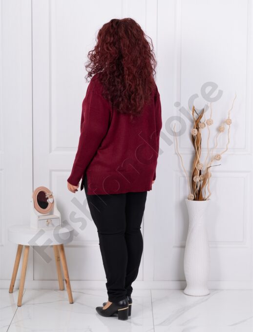 Bluza maxi tricotata cu accente in relief si pietricele-bordo cod 85708-2