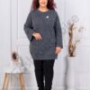 Tunica maxi lunga tricotata cu brosa florala-grafit cod 615