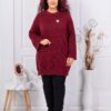 Tunica maxi lunga tricotata cu brosa florala-bordo cod 615-4