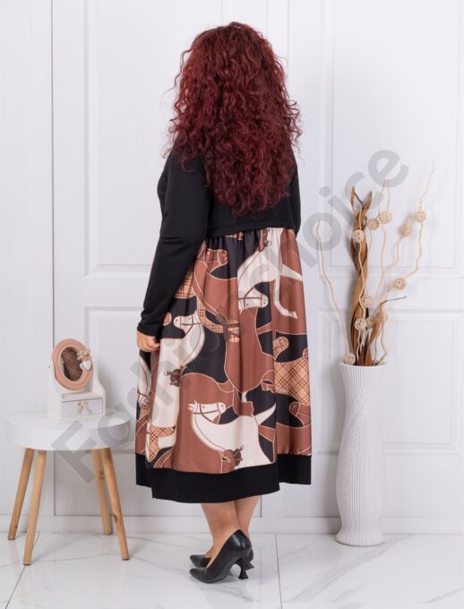 Rochie maxi cu partea inferioara din satin cu imprimeu de arta-cafea cod 5047-5