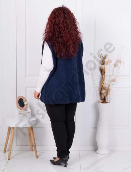Vesta maxi din bucle cu croi modern si buzunare-albastru inchis cod 2185-6