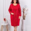 Rochie maxi cu partea din fata din dantela si paiete-rosu cod 9550-3