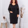 Rochie maxi cu partea din fata din dantela si paiete-negru cod 9550