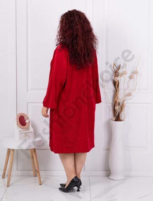 Rochie maxi din plus cu decoratie din pietricele-rosu cod 3985-1