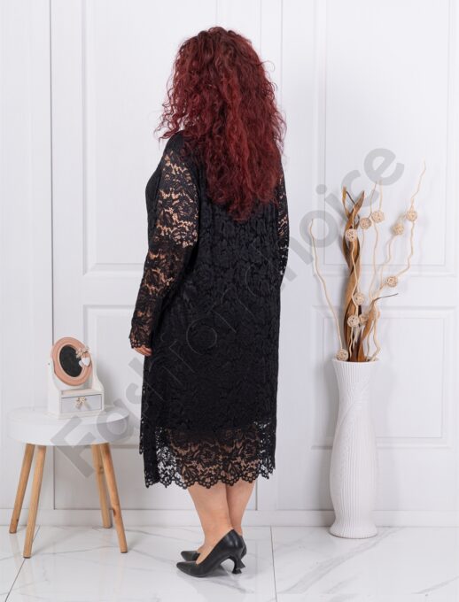 Rochie maxi eleganta din dantela elastica-negru cod 6445