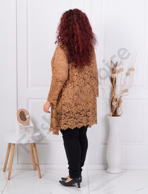 Tunica asimetrica maxi din dantela elastica-camel cod 251323-9