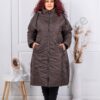Geaca lunga super maxi cu gluga si fermoare in parti-ciocolata cod 25050-1