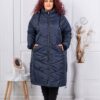 Geaca lunga super maxi cu gluga si fermoare in parti-albastru inchis cod 25050-3
