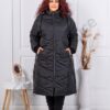 Geaca lunga super maxi cu gluga si fermoare in parti-negru cod 25050