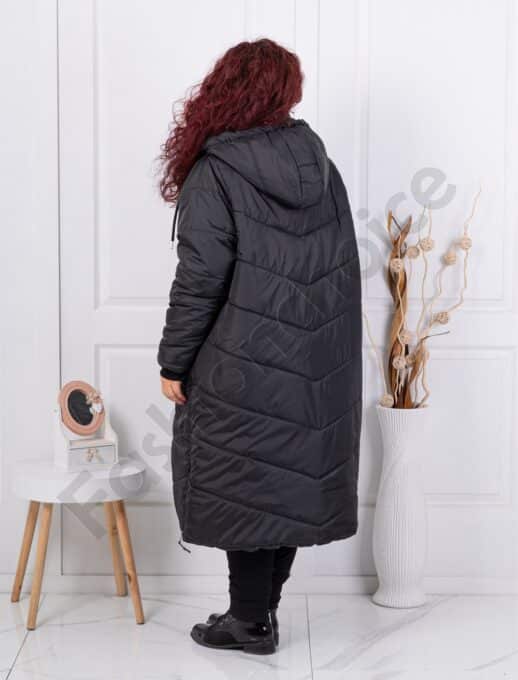 Geaca lunga super maxi cu gluga si fermoare in parti-negru cod 25050