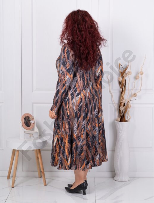 Rochie maxi din angora cu imprimeu in degrade-negru/orange cod 25363-1
