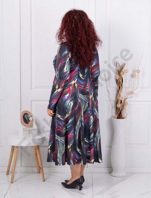 Rochie maxi din angora cu imprimeu in degrade-albastru/fucsia cod 25363-3