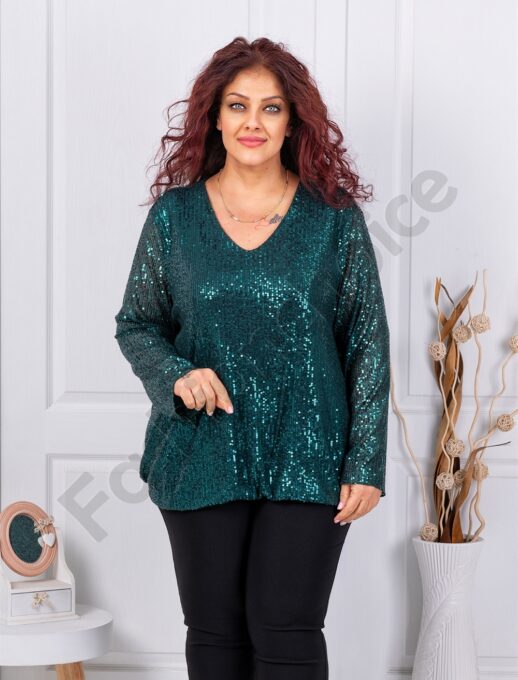 Tunica eleganta maxi cu paiete stralucitoare-verde masliniu 241026-3