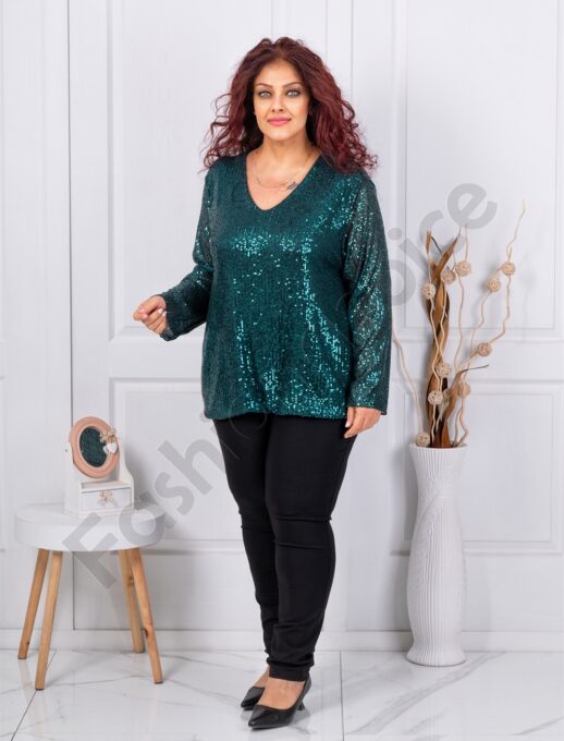 Tunica eleganta maxi cu paiete stralucitoare-verde masliniu 241026-3