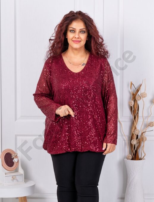 Tunica eleganta maxi cu paiete stralucitoare-bordo 241026-1