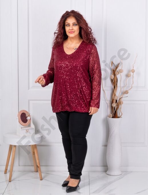 Tunica eleganta maxi cu paiete stralucitoare-bordo 241026-1