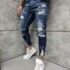 Blugi Skinny pentru barbati cu efect zgariat-albastru inchis cod 4629