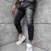 Blugi Slim Fit pentru barbati cu efect usor rupt-negru cod 5593